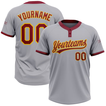 Custom Gray Crimson-Gold Two-Button Unisex Softball Jersey