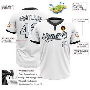 Custom White Silver-Black Two-Button Unisex Softball Jersey
