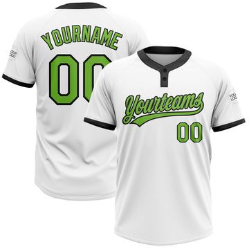Custom White Neon Green-Black Two-Button Unisex Softball Jersey