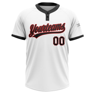 Custom White Black-Red Two-Button Unisex Softball Jersey