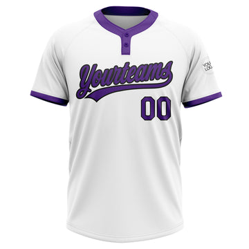 Custom White Purple-Black Two-Button Unisex Softball Jersey