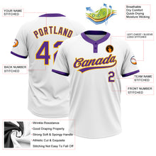 Load image into Gallery viewer, Custom White Purple-Gold Two-Button Unisex Softball Jersey

