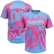 Load image into Gallery viewer, Custom Pink Powder Blue-White 3D Pattern Two-Button Unisex Softball Jersey
