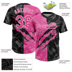 Custom Graffiti Pattern Pink-Black 3D Two-Button Unisex Softball Jersey