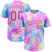 Load image into Gallery viewer, Custom Tie Dye Pink-White 3D Watercolor Gradient Two-Button Unisex Softball Jersey
