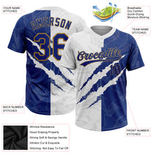 Load image into Gallery viewer, Custom Graffiti Pattern Royal-Old Gold 3D Two-Button Unisex Softball Jersey
