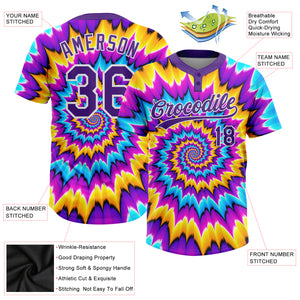 Custom Tie Dye Purple-White 3D Two-Button Unisex Softball Jersey