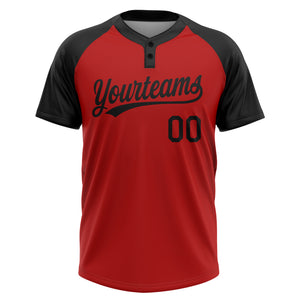 Custom Red Black Two-Button Unisex Softball Jersey