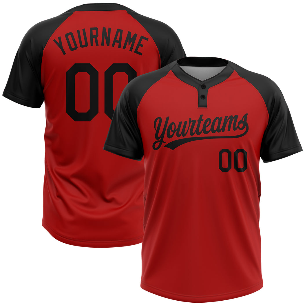 Custom Red Black Two-Button Unisex Softball Jersey