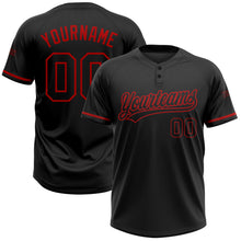 Load image into Gallery viewer, Custom Black Black-Red Two-Button Unisex Softball Jersey
