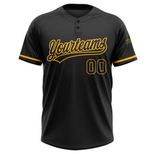 Load image into Gallery viewer, Custom Black Black-Gold Two-Button Unisex Softball Jersey
