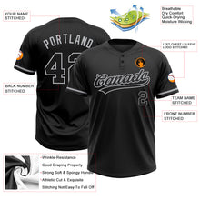 Load image into Gallery viewer, Custom Black Black-Gray Two-Button Unisex Softball Jersey
