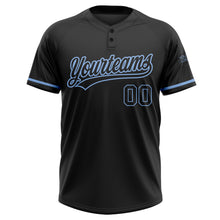 Load image into Gallery viewer, Custom Black Black-Light Blue Two-Button Unisex Softball Jersey
