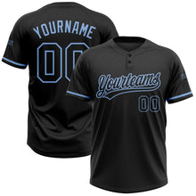 Load image into Gallery viewer, Custom Black Black-Light Blue Two-Button Unisex Softball Jersey

