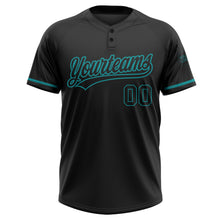 Load image into Gallery viewer, Custom Black Black-Teal Two-Button Unisex Softball Jersey
