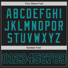 Load image into Gallery viewer, Custom Black Black-Teal Two-Button Unisex Softball Jersey
