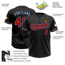Load image into Gallery viewer, Custom Black Red-Light Blue Two-Button Unisex Softball Jersey
