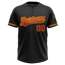 Load image into Gallery viewer, Custom Black Red-Gold Two-Button Unisex Softball Jersey
