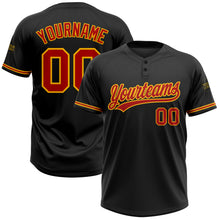 Load image into Gallery viewer, Custom Black Red-Gold Two-Button Unisex Softball Jersey
