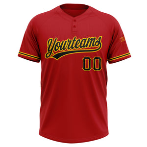 Custom Red Black-Yellow Two-Button Unisex Softball Jersey