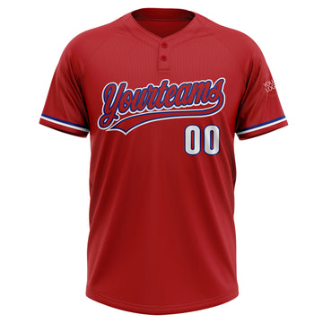 Custom Red White-Royal Two-Button Unisex Softball Jersey