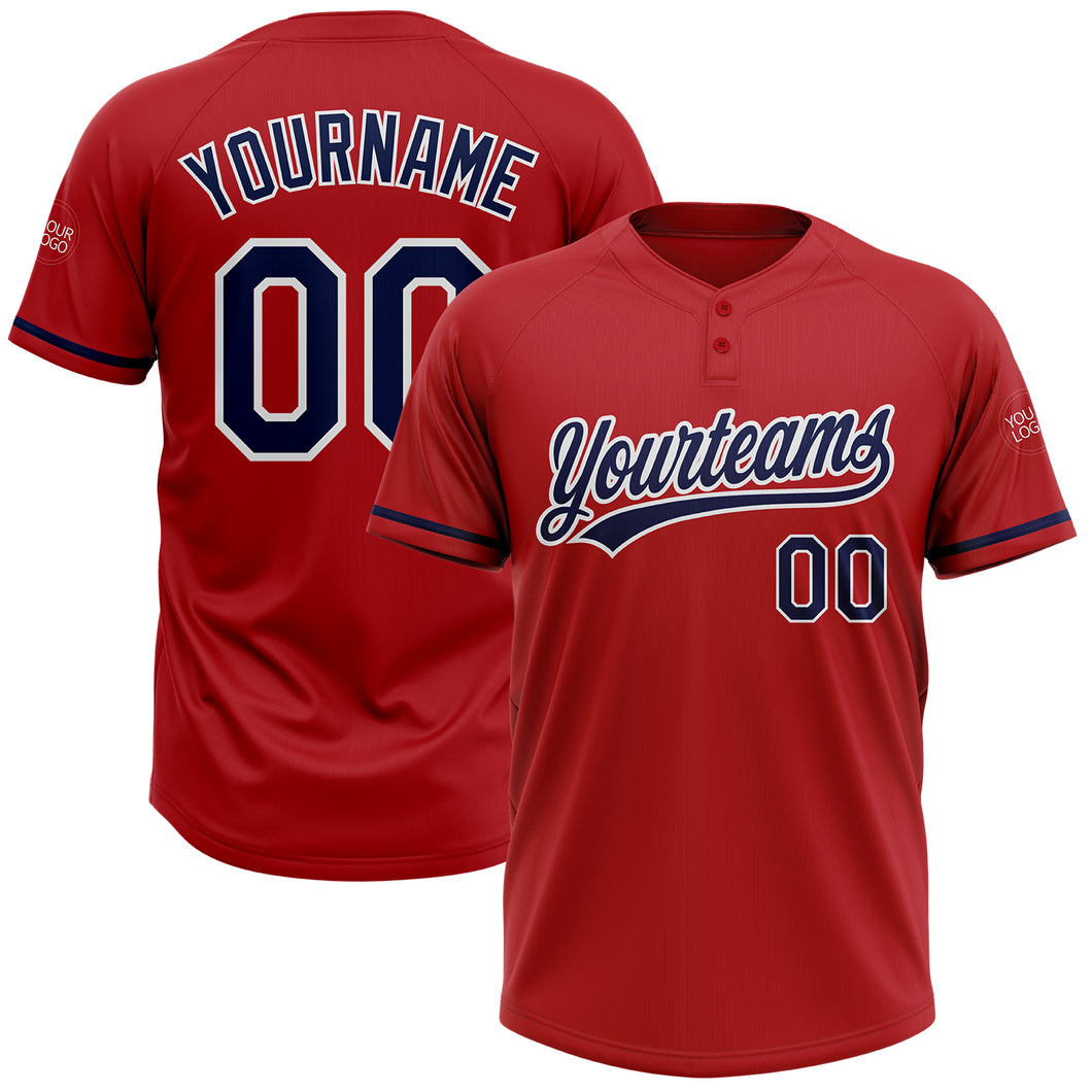 Custom Red Navy-White Two-Button Unisex Softball Jersey