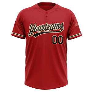 Custom Red Black-City Cream Two-Button Unisex Softball Jersey