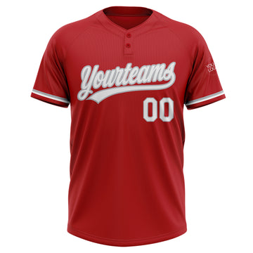 Custom Red White-Gray Two-Button Unisex Softball Jersey