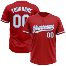 Load image into Gallery viewer, Custom Red White-Light Blue Two-Button Unisex Softball Jersey

