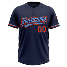 Load image into Gallery viewer, Custom Navy Orange-Powder Blue Two-Button Unisex Softball Jersey
