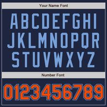 Load image into Gallery viewer, Custom Navy Orange-Powder Blue Two-Button Unisex Softball Jersey

