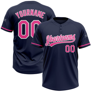 Custom Navy Pink-White Two-Button Unisex Softball Jersey