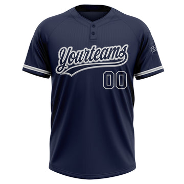 Custom Navy Navy-Gray Two-Button Unisex Softball Jersey