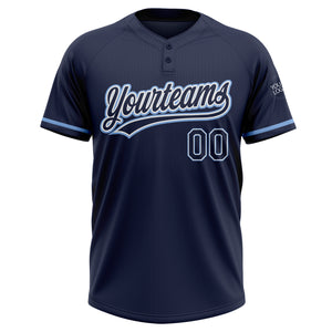 Custom Navy Navy-Light Blue Two-Button Unisex Softball Jersey