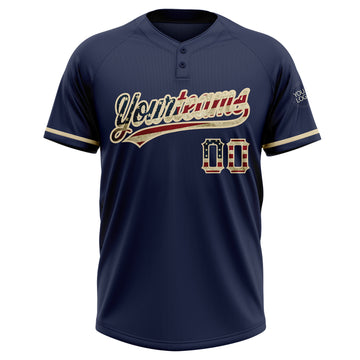 Custom Navy Vintage USA Flag-City Cream Two-Button Unisex Softball Jersey