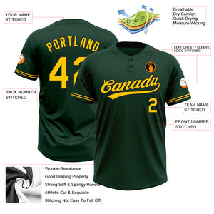 Custom Green Yellow-Black Two-Button Unisex Softball Jersey