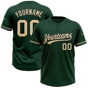 Custom Green City Cream-Black Two-Button Unisex Softball Jersey