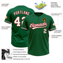 Load image into Gallery viewer, Custom Kelly Green White-Red Two-Button Unisex Softball Jersey
