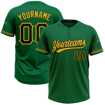 Custom Kelly Green Black-Yellow Two-Button Unisex Softball Jersey