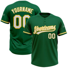 Load image into Gallery viewer, Custom Kelly Green White-Yellow Two-Button Unisex Softball Jersey
