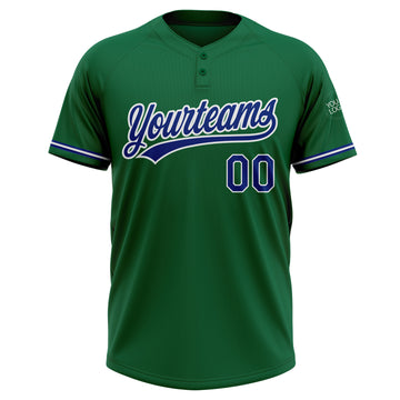 Custom Kelly Green Royal-White Two-Button Unisex Softball Jersey