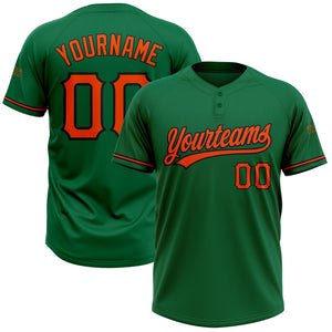 Custom Kelly Green Orange-Black Two-Button Unisex Softball Jersey