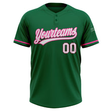 Load image into Gallery viewer, Custom Kelly Green White-Pink Two-Button Unisex Softball Jersey
