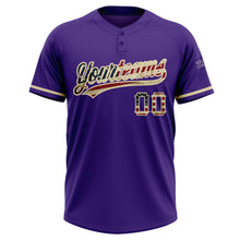 Load image into Gallery viewer, Custom Purple Vintage USA Flag-City Cream Two-Button Unisex Softball Jersey
