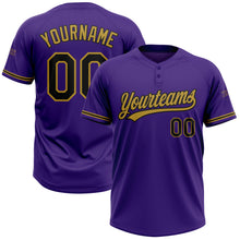 Load image into Gallery viewer, Custom Purple Black-Old Gold Two-Button Unisex Softball Jersey
