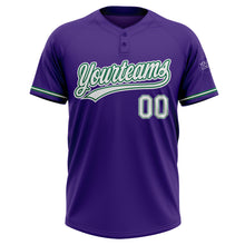 Load image into Gallery viewer, Custom Purple White-Kelly Green Two-Button Unisex Softball Jersey
