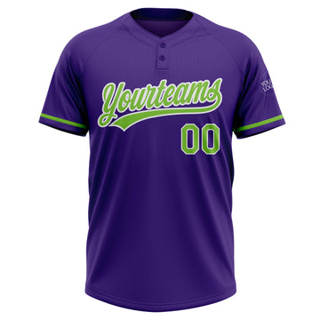 Custom Purple Neon Green-White Two-Button Unisex Softball Jersey