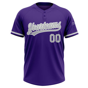 Custom Purple Gray-White Two-Button Unisex Softball Jersey