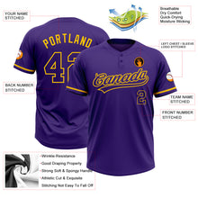 Load image into Gallery viewer, Custom Purple Purple-Yellow Two-Button Unisex Softball Jersey
