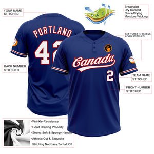Custom Royal White-Red Two-Button Unisex Softball Jersey